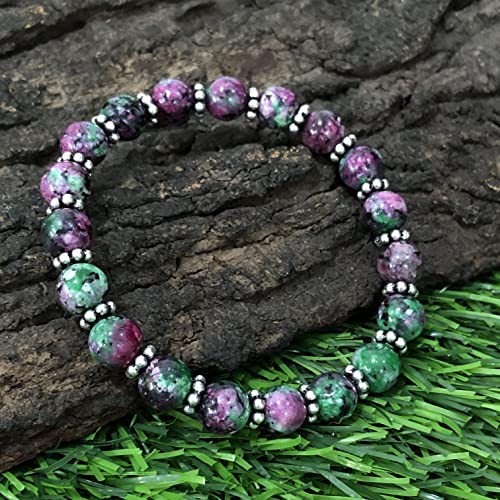 Shnaya Jewels Aaa Natural " Ruby Zoisite" Gemstone 8Mm Round Beaded Stretchable Elastic Bracelet With Chakra ,Charm Bracelet ,Handmade Bracelet,Designer Cum Meditation Bracelet ,Relax Anxiety Bracelet ,Friendship ,Couple Bracelet ,Unisex Bracelet #TOP4