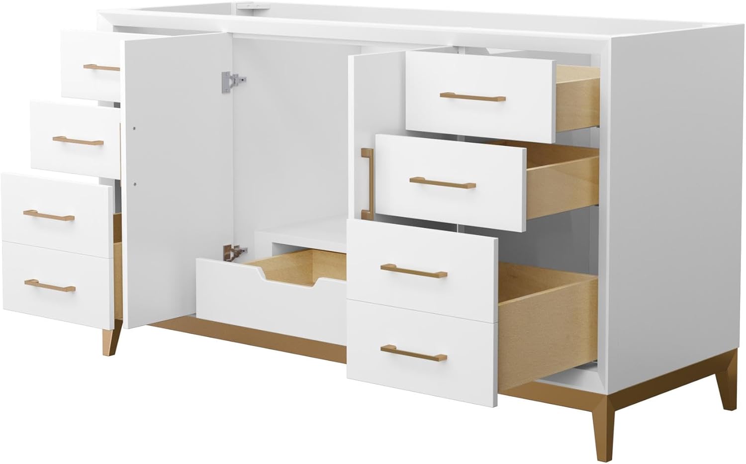 Wyndham Collection Amici 60 Inch Single Bathroom Vanity in White, No Countertop, No Sink, Satin Bronze Trim