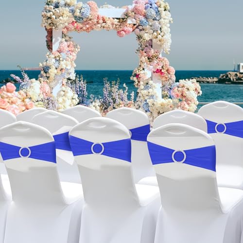 LLOUSSAK Blue Chair Sashes, 30PCS Elastic Spandex Chair Sashes, Bows Chairs Band Chairs Cover Band Ties with Buckle Slider for Wedding Party Universal Ceremony Banquet