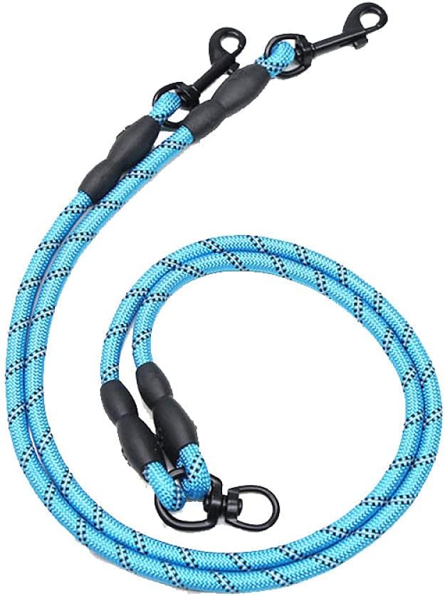 Dog Leash Splitter Blue Durable Double Dog Leash Coupler Reflective Strong Dual Pet Leash Lead for Small Medium Large Dogs L