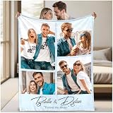 Custom Photo Blanket With Text Picture Collage For Couple Girlfriend Boyfriend Husband Wife, Customized Sherpa Fleece Collage Blanket Gift For Christmas Thanksgiving Wedding Anniversary With 4 Photos