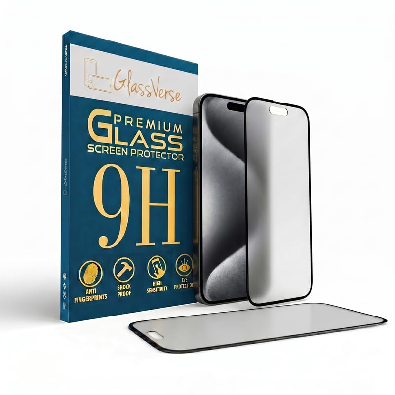 Image of GlassVerse 9H Tempered Glass For Apple Iphone 15 Pro (Pack Of 2) with Free Installation Kit. Full screen Coverage - 6.1 inch