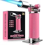 RAVS Butane Torch, Kitchen Torch Lighter for Creme Brulee with Adjustable Flame, Cooking Torch for Baking, BBQ, Desserts, Metal Mini Torch with Safety Buckle, Pink (Butane Not Included)