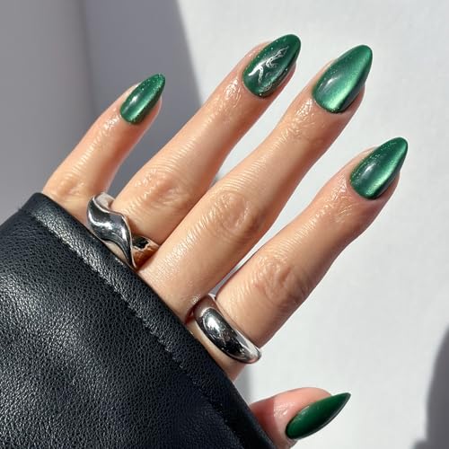 Glamnetic Unghie finte Harry Potter X - Serpeverde | Unghie corte mandorle con stampa a serpente verde e finitura vellutata | 15 misure - Kit di 30 unghie con colla
