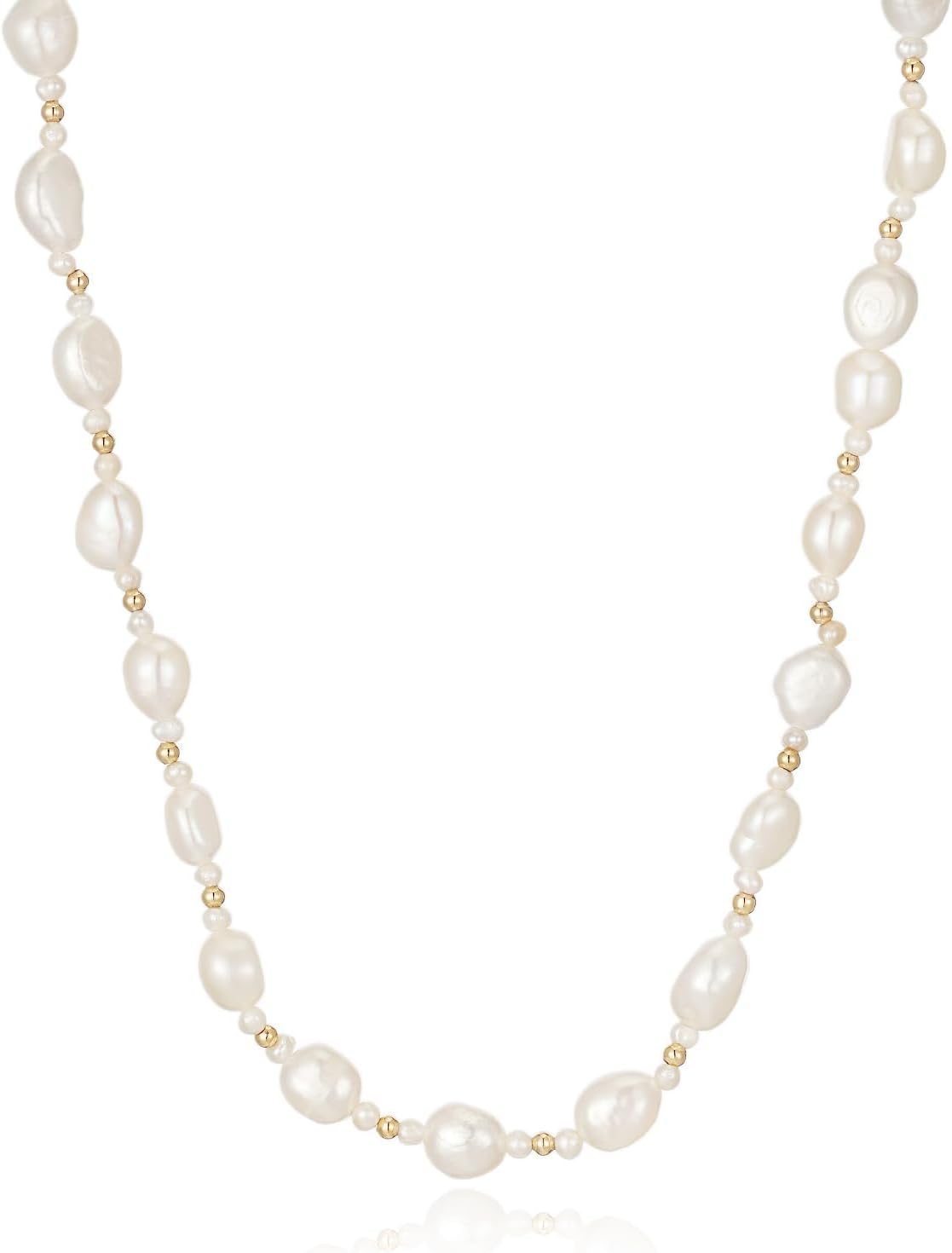 JaruJaru Freshwater Baroque Pearl Necklace,18K Gold Dainty Choker Necklace for Women Girls Plated 6-7mm Baroque Freshwater Pearls with 2-3mm Round Accents,Jewelry for Gift