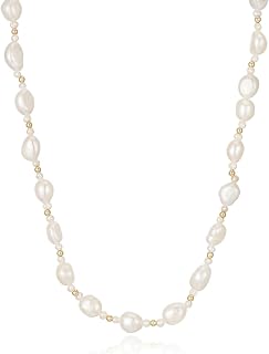 JaruJaru Freshwater Baroque Pearl Necklace，18K Gold Dainty Choker Necklace for Women Girls Plated 6-7mm Baroque Freshwater Pearls with 2-3mm Round Accents,Jewelry for Gift