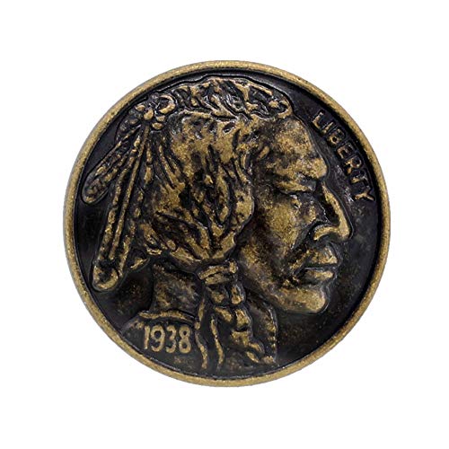 Bezelry 12 Pieces Indian Head Coin Style Metal Shank Buttons. 21Mm (13/16 Inch) (Antique Brass) #TOP19