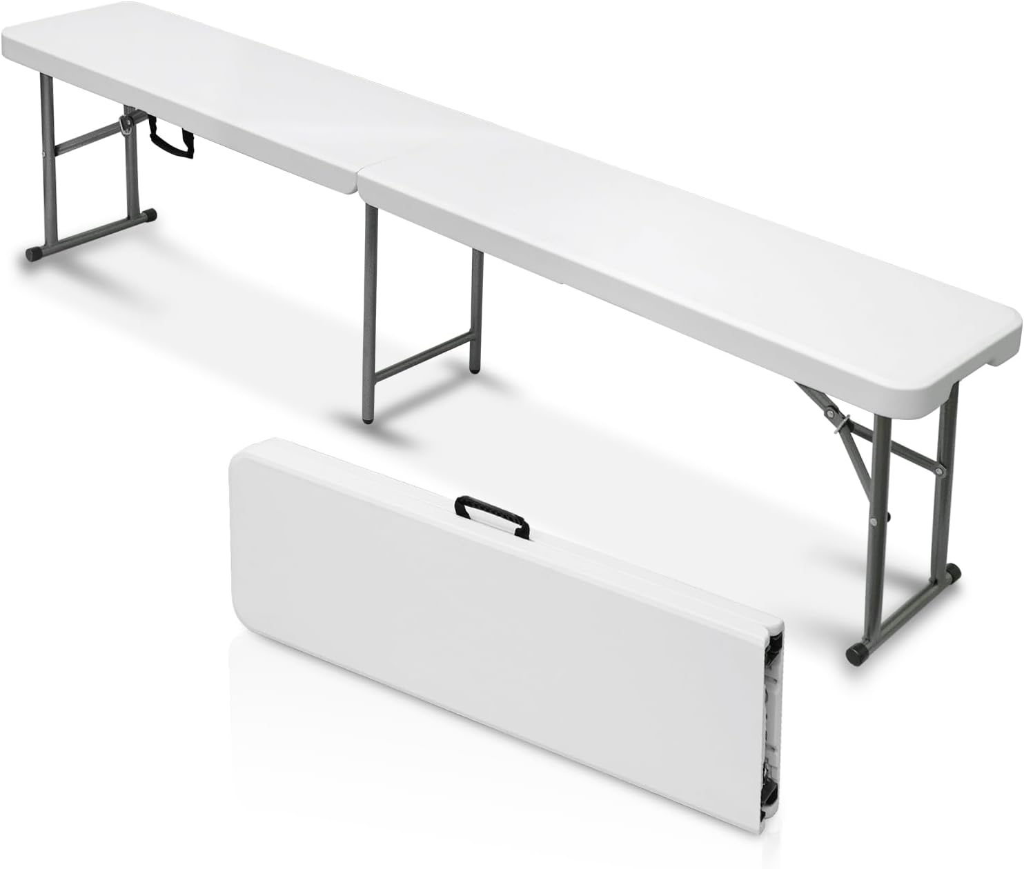 AJP Distributors 6 Foot Portable Plastic Folding Bench 6FT 72" Half Foldable Heavy Duty Seat w/Carry Handle - Indoor Outdoor Backyard Camping Picnic BBQ Party Wedding Dining Office Event Meeting White