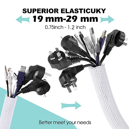 White Cable Sleeve Cover, 2 Pack 5Ft - 1.2Inch, Agptek Cord Management System For Desk Pc Tv Computer Projector Wires Protection And Organization, Home, Theater And Office, White #TOP2