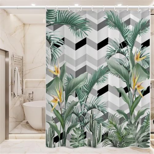 Rideau douche 240x200 cm imperméable à motif plantes vertes en polyester