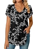 Bestbee Womens Dressy Chiffon Blouses Shirts V Neck Short Sleeve Tunic Tops Summer Casual T-Shirts w