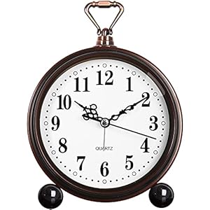 Battery Alarm Clock,Night Light,Vintage Hangable Super Silent Non Ticking Analog Table Clock for Bedroom Bedside, Desk,Shelf