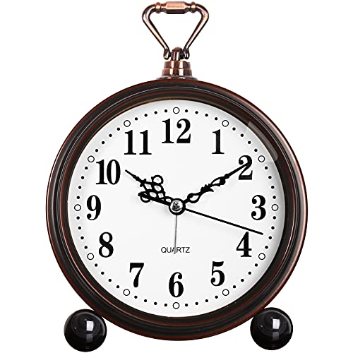 Battery Alarm Clock,Night Light,Vintage Hangable Super Silent Non Ticking Analog Table Clock for Bedroom Bedside, Desk,Shelf