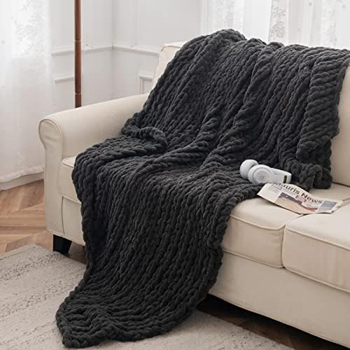 ZonLi Dark Grey Chunky Knit Blanket 