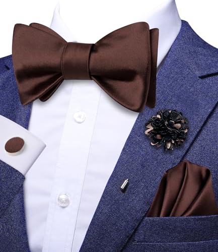 Image of Dubulle Self Tie Bow Ties and Lapel Pin for Men Paisley Solid Mens Bowtie and Handkerchief Cufflinks Set Wedding