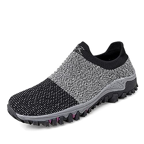 VARSKARC Women's Walking Shoes Slip on Sock Sneakers Non-Slip Breathe Running Shoes Lightweight Comfortable Casual Athletic Shoes Grey