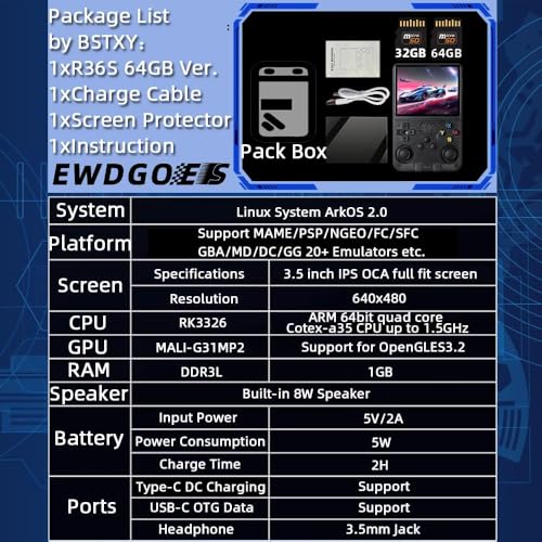 GSH R36S Handheld Game Console 3.5 inch Retro Emulator System Assorted Colour 64GB (64gb), Black 7 51mL6HgVHbL