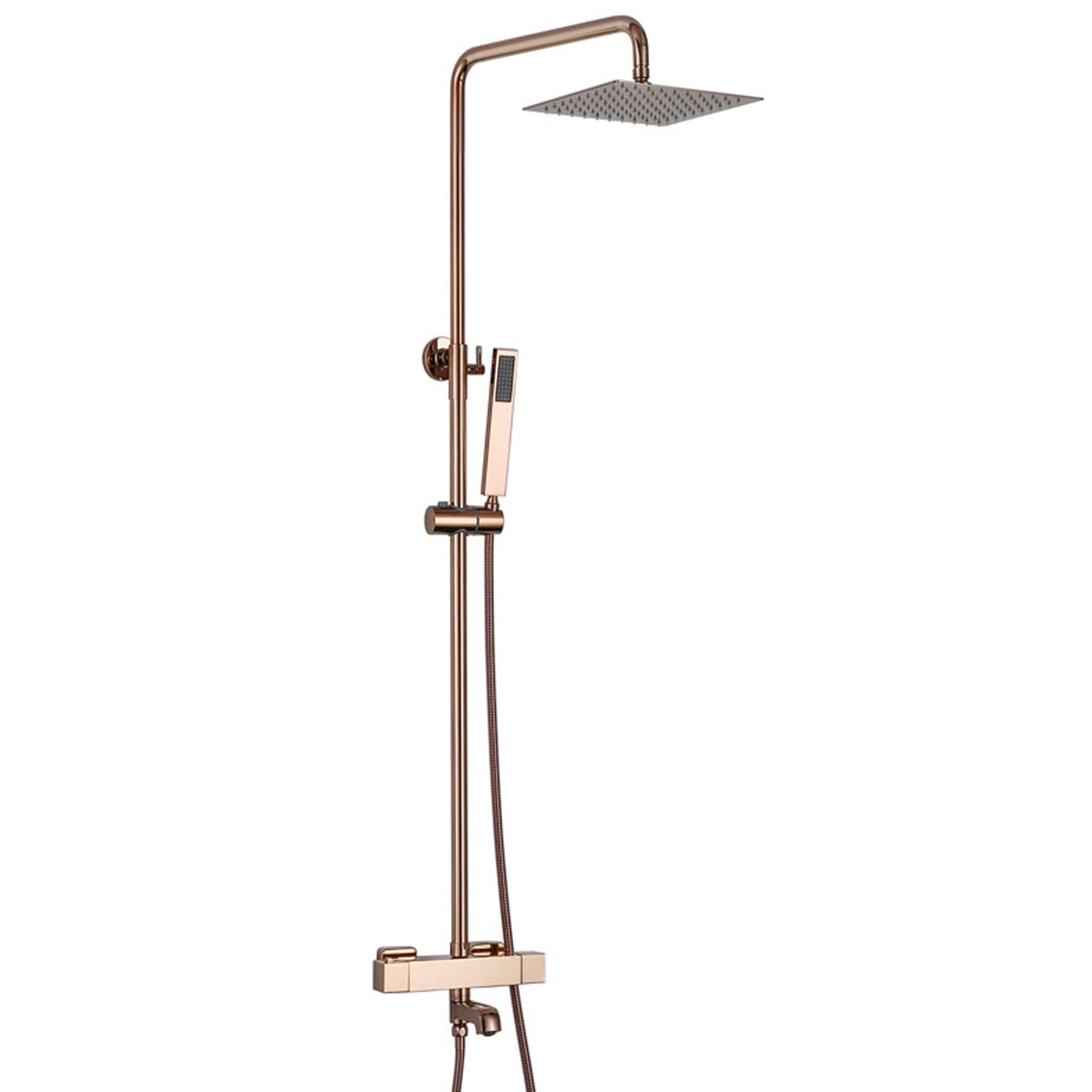 NGDFGR Exposed Shower Thermostatic, Rose Gold Bathtub Shower Faucet, Wall Mount Shower Faucet Set, Rain Shower Head With Hand Shower, Tub Faucet
