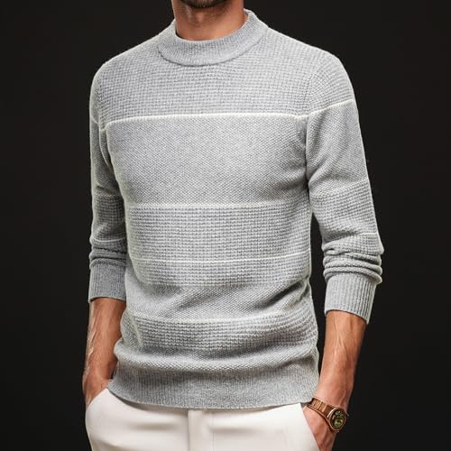 Men's 100% Wool Striped Sweaters Long Sleeve Round Neck Warm Tops3