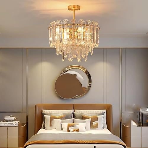 ASerZenith American Style Chandelier Living Room Lamp Main Lamps Brass Copper Crystal Light Luxury Modern Restaurant Lamp Bedroom(Neutral Light-D40Xh45Cm)