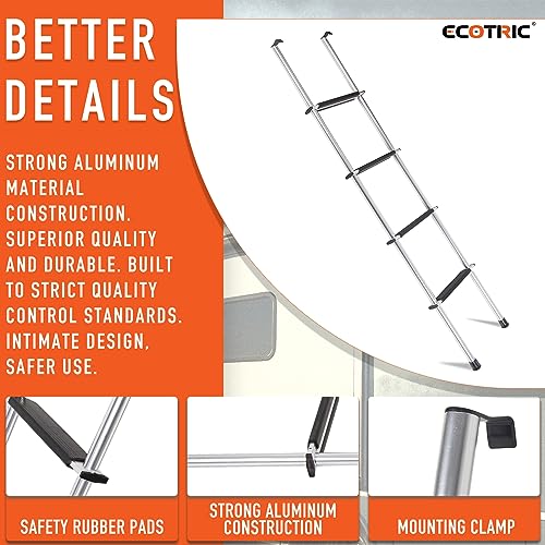 ECOTRIC 60\" Bunk Ladder Compatible with RV Mount Boarding Ladder with Hook & Rubber Foot Pads (4 Step Ladder)