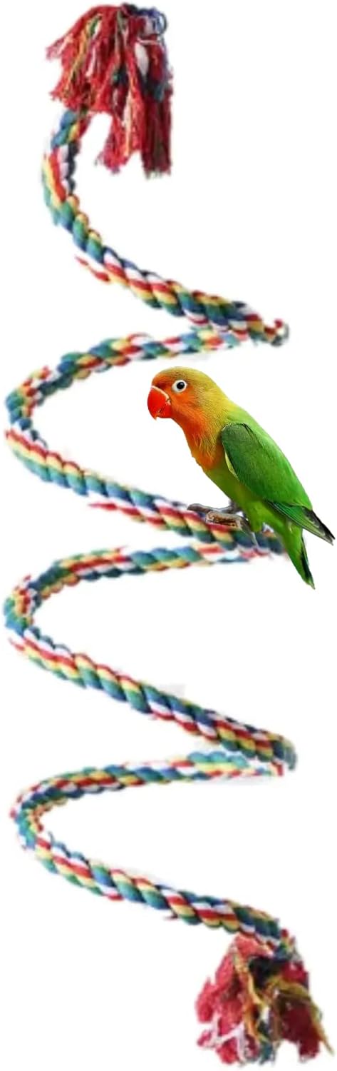 Bird Spiral Rope Perch, Cotton Parrot Swing Climbing Standing Toys, Bird Cage Toy for Lovebirds Budgies Tiels Green Cheek Conures Senegals Quaker Parakeets (L)