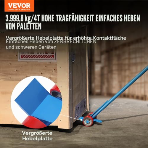 VEVOR Hebelstangen mit Rollen 152,4cm Palettenbrecher 4 Tonnen Tragfähigkeit Brechstangen Q235 Kohlenstoffstahl Abbruch-& Hebelstange Lattenheber inkl.Handschuhe
