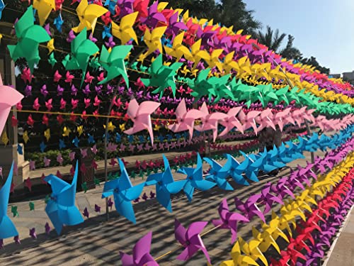 Tsocent Multi-Color Pinwheels Set (Pack Of 50) - Outdoor Windmill For Yard Garden Party Decoration With Steel Cable - Toy Wind Spinners Gifts For Kids (10 Mixed Colors) #TOP6