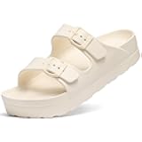 Goosecret Women's Platform Sandals with Arch Support Chunky Lightweight Foam Slip on Slides Comfortable Summer Beach Sandals with Adjustable Buckle Cream White, 41(size 10)