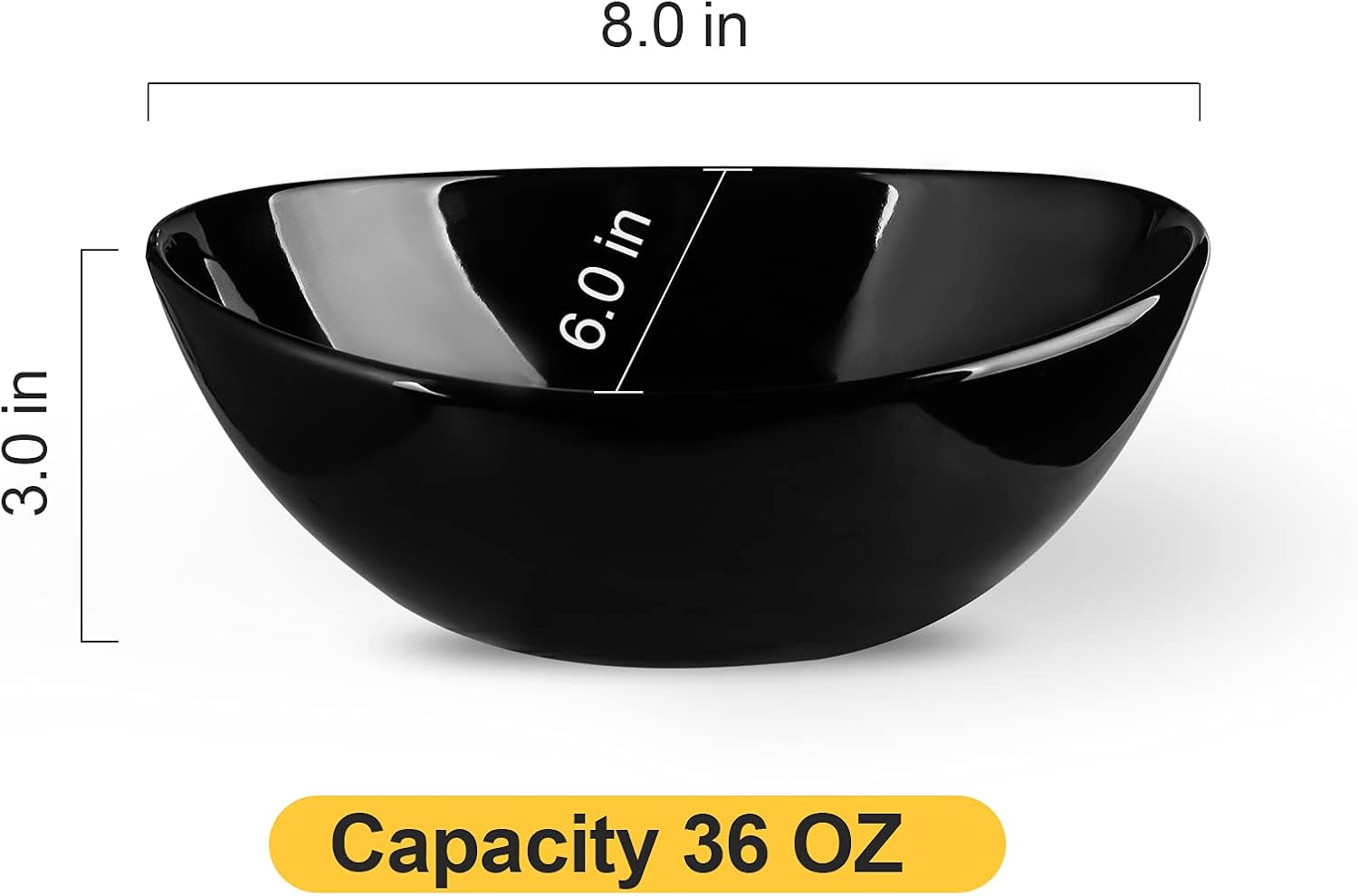  | Hasense 8" Porcelain Serving Bowls, Large Serving Dishes, 36 Ounce Salad Bowls, Side Dishes Pasta Popcorn Microwave & Dishwasher Safe Dinner Parties, Set of 4, Black: Serving Bowls