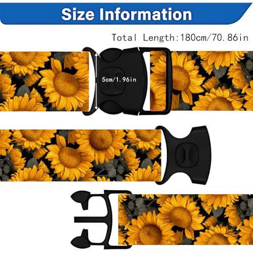 Image of 2 Pack Luggage Straps for Suitcases, Adjustable Travel Belt with Buckle, 2 inch Wide Heavy Duty Suitcase Straps for Summer Vacation, Bright Sunflower Pattern, Travel Essentials, Yellow /Black