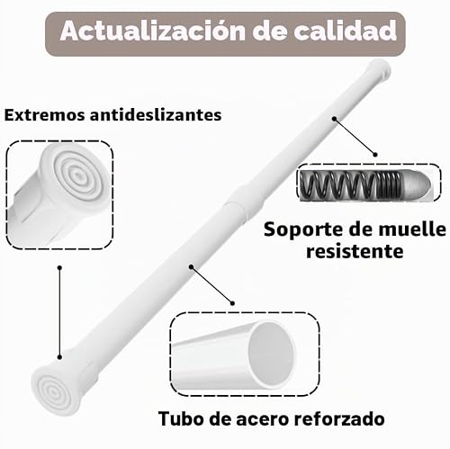 Miniatura 2 de 2 Piezas Barra Cortinas Extensible Cortina Blanca No Es Necesario Taladrar Con Soporte Para Cocina Baño Armario Y Ventana 100-180cm,Blanco