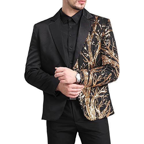 Boyland Men's Tux Dress Blazer Gold Sequins Floral Suit Party Dinner Prom Slim Fit Stylish Blazer Sport Coat #TOP1