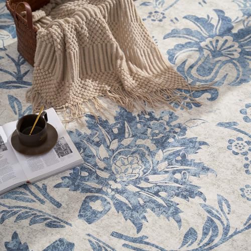 jinchan 2x3 Washable Entryway Area Rug, Vintage Floral Non-Slip, Dark Blue by jinchan - Used condition - Image 7