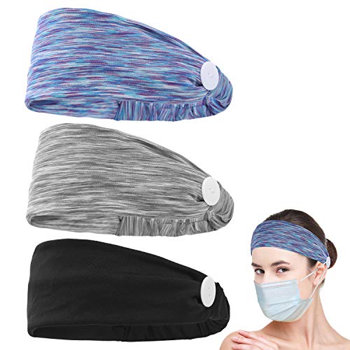 Hair band for women Gift Headbands with Buttons Head Wraps Nurse Hairbands Ear Protection Holder Stretchy Sports Yoga Button Elastic Knotted Headwraps for Women Men