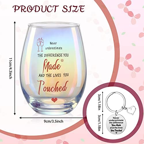 Perthlin Christmas Leaving Gifts for Women Colleague Iridescent Stemless Wine Glass Retirement Keyring Sorry Your Never Underestimate The Difference You Made and Lives Touch Keychain