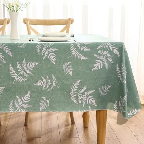 Image of Heavy Duty Vinyl Tablecloth with Flannel Backing Waterproof Oil-Proof Plastic Table Cloth Stain-Resistant Wipeable Rectangle or Square Table Cover for Indoor and Outdoor (Mint Leaf, 60X102 Inch)