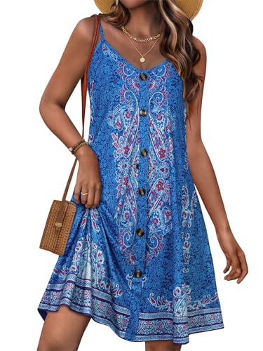 Image of JOELLYUS Summer Dresses for Women Spaghetti Strap Button Down Casual Sundress Beach Cover Up Dress with Pockets 2026