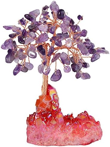 mookaitedecor Reiki Crystal Money Tree,Gemstone Feng Shui Ornaments Tree of Life Figurines,Titanium Coated Rainbow Stone Cluster Base