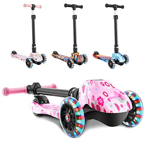 WeSkate Scooter for Kids, Foldable Scooter for Toddlers Girls & Boys with LED Lights Up Scooters Wheels, Adjustable Height Scooter for Children Age 3-12