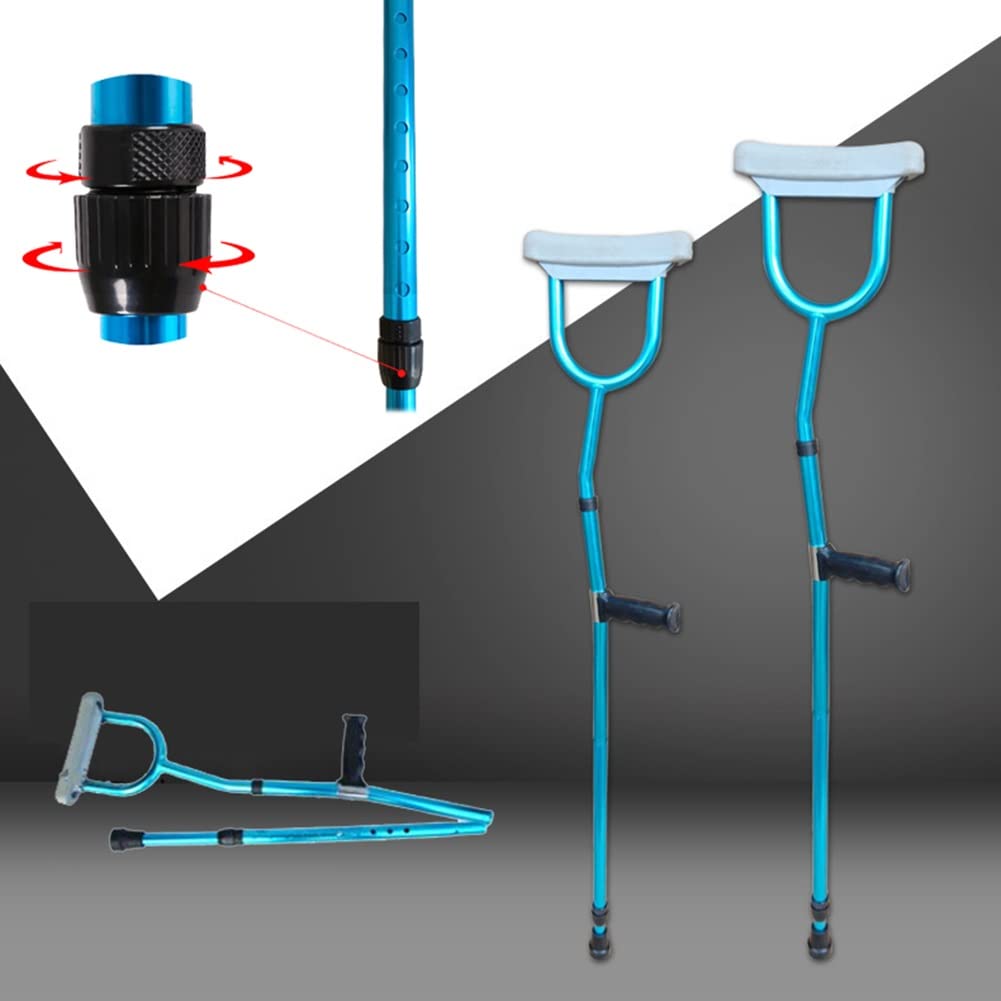 Muleta Axilar Plegable Azul, Muletas Ortopédicas para Hombre y Mujer, con Cómodas Almohadillas Axilares, 1 Unidad, Altura Aplicable 130-195cm