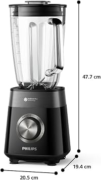 Philips Blender Series 5000 - Güç 1200W, Cam Hazne, 2L Toplam Kapasite, 3 Hız + Pulse, Karıştırma ve Yanınızda Götürme İçin Şişe Dahil, Kolay Temizlik, Siyah (HR3031/00)