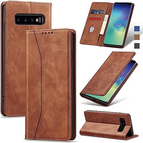 Jasonyu Leather Flip Wallet Case for Galaxy S10 Plus Cover