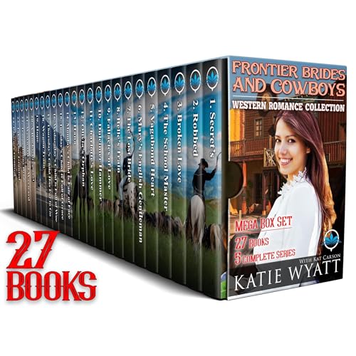 Frontier Brides and Cowboys Western Romance 27 Book Mega Box Set 5 Complete Series Audiolibro Por Katie Wyatt, Kat Carson art