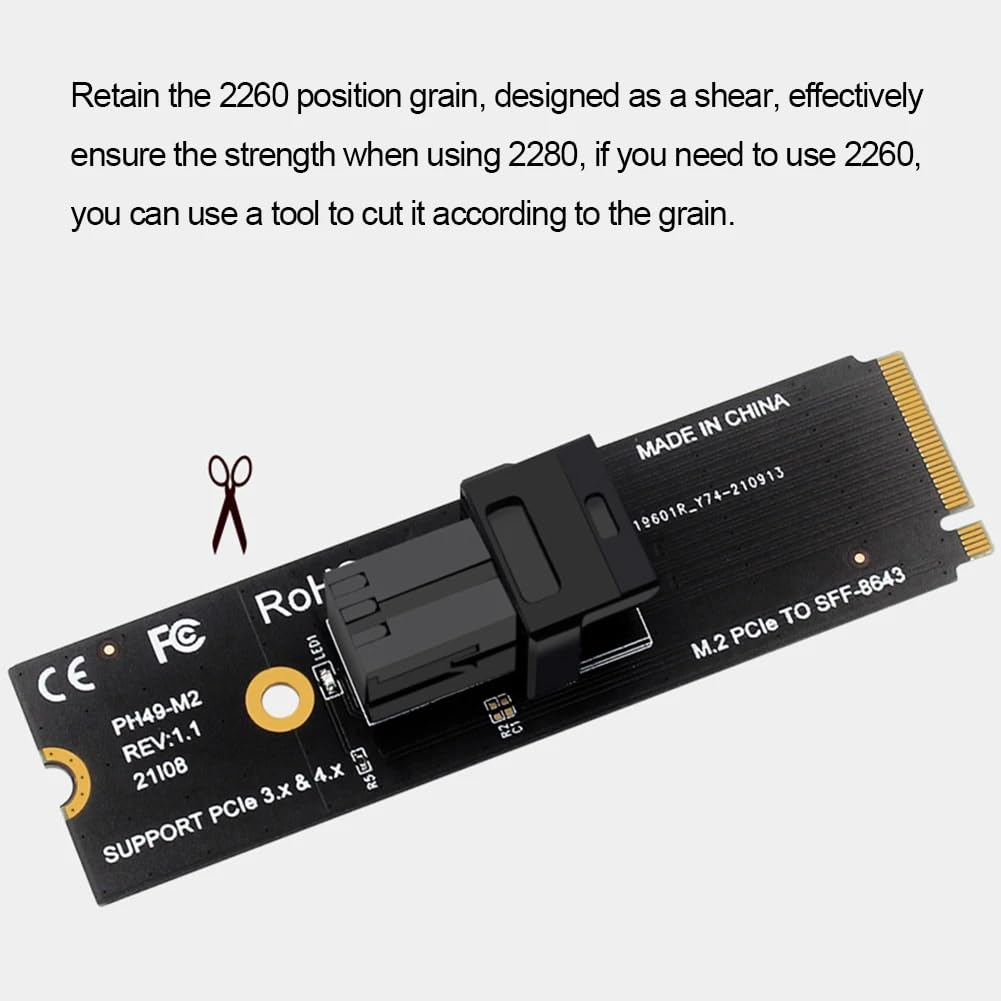DollaTek Adapter M.2 NGFF Mkey PCIeX4 do SFF8643 -U.2 Szybka transmisja