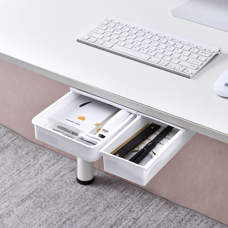 Hidden under Desktop Storage Drawer, 2 Pack Storage Drawer, Under desktop Drawer Slide out, Desktop Drawer Organizer tray