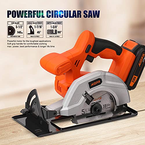 Aiopr 20V 5-1/2" Cordless Circular Saw With Rip Guide And 2 Blades (97623) #TOP1