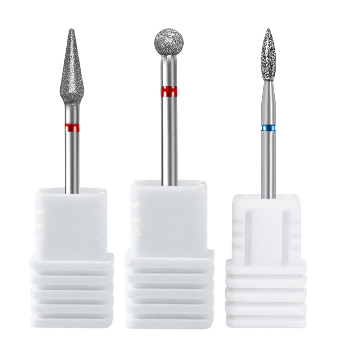 3 PCS Frese per Unghie in Diamante Set Completo per Preparazione Unghie per Saloni di Bellezza Rimozione Cuticole con Teste Sferiche e a Fiamma (3 Modelli)