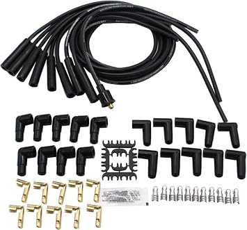 Spark Plug Wires Spiral Core 8.5mm Black Straight Boot Universal Set V8 W/Looms