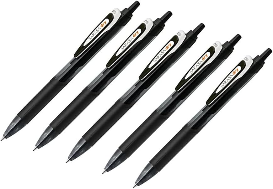 Zebra Sarasa Bolígrafo de tinta de gel seco negro (JJ31-BK), 0,5 mm fino, 5 bolígrafos por paquete (importado de Japón)
